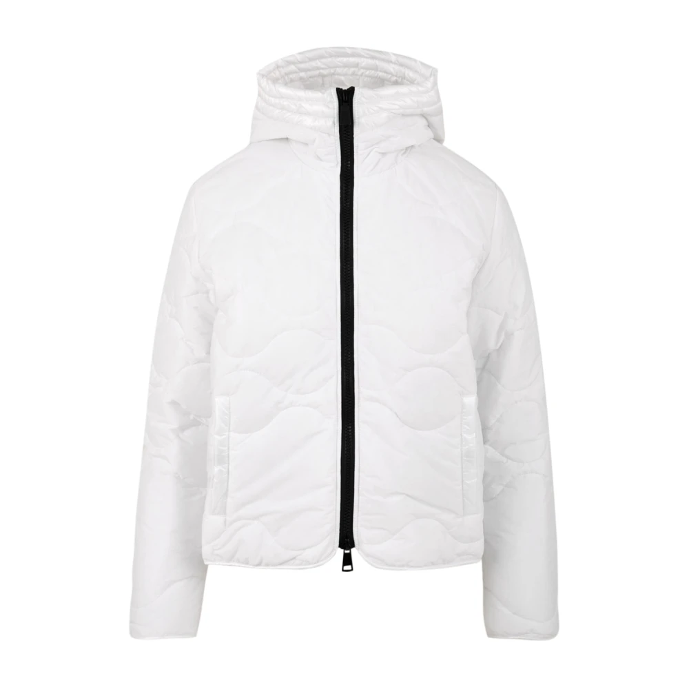 Add Women's White Down Jackets, S, Zip-Up Coat With Pockets And Snap Cuffs
