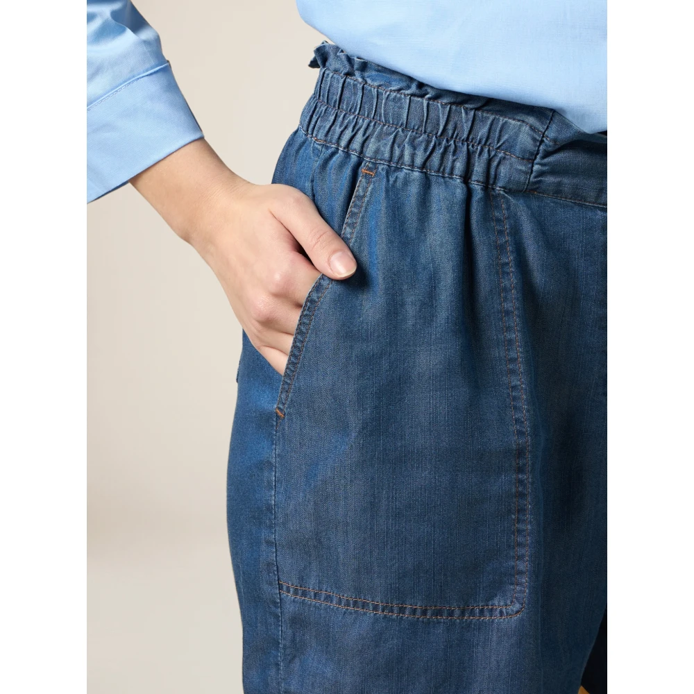 Oltre Tencel Denim Effect Shorts Blue Dames