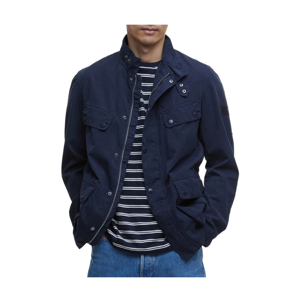 Barbour Blauwe Katoenen Jas met Rits en Knopen Blue Heren