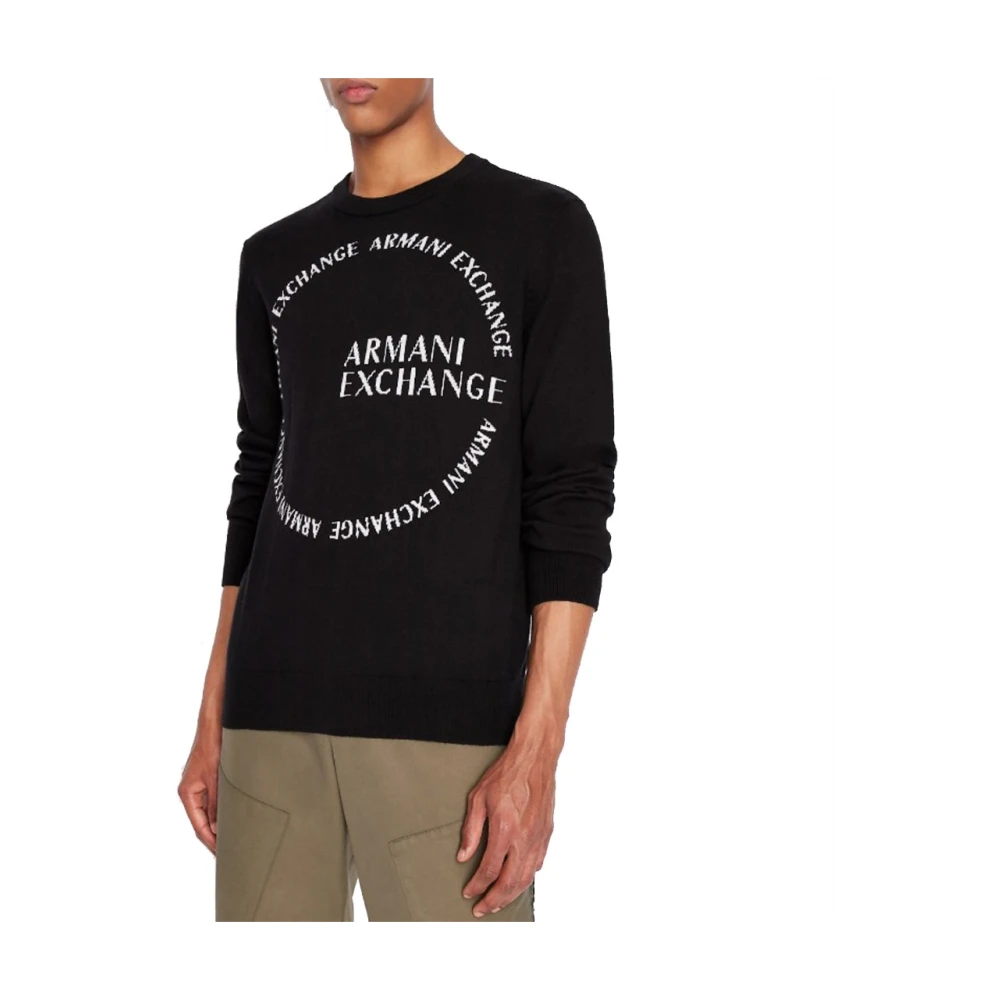 Armani Exchange Geborduurd Logo Crewneck Sweater Black Heren
