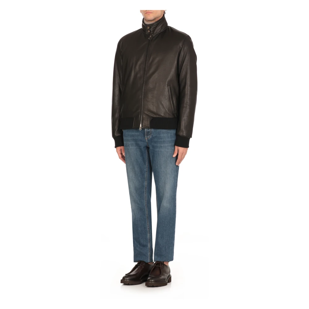 Stewart Zwarte Leren Jas Hoge Hals Rits Black Heren