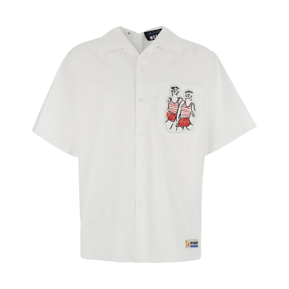 Msgm Wit Katoenen Overhemd met Borstzak White Heren