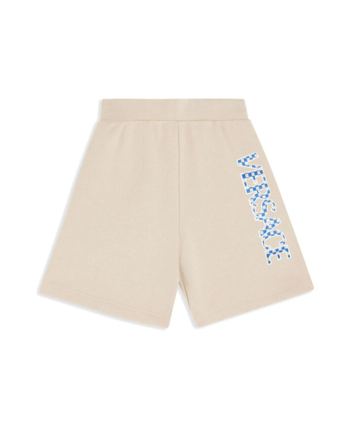 enfants-beige-damier-print-shorts