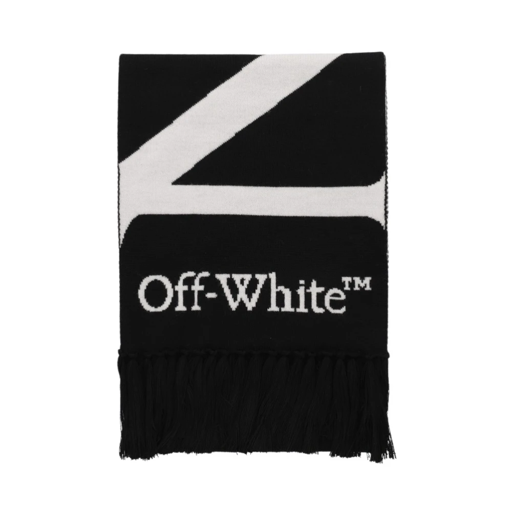 Off White Omkeerbare Wollen Sjaal met Franje Black Heren