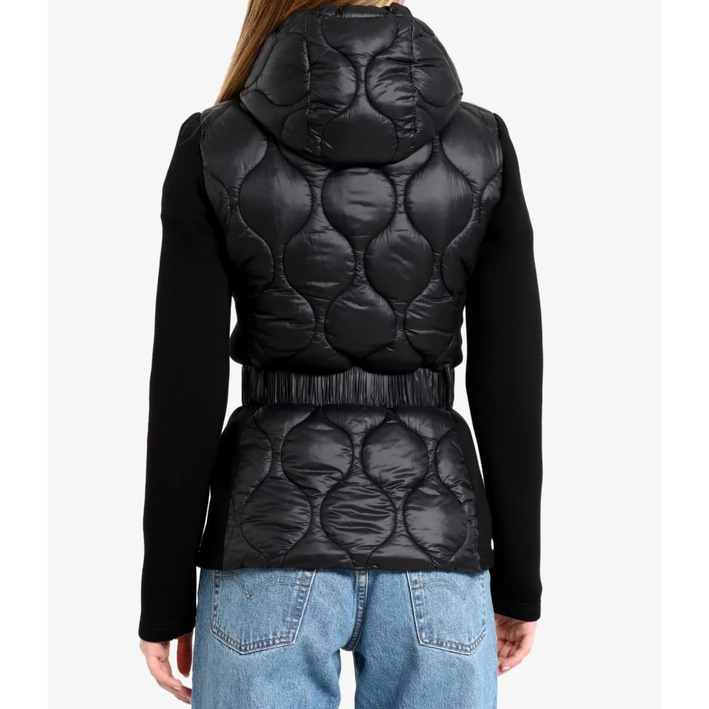Pennyblack Gewatteerd Golfpatroon Hoodie Jas Black Dames