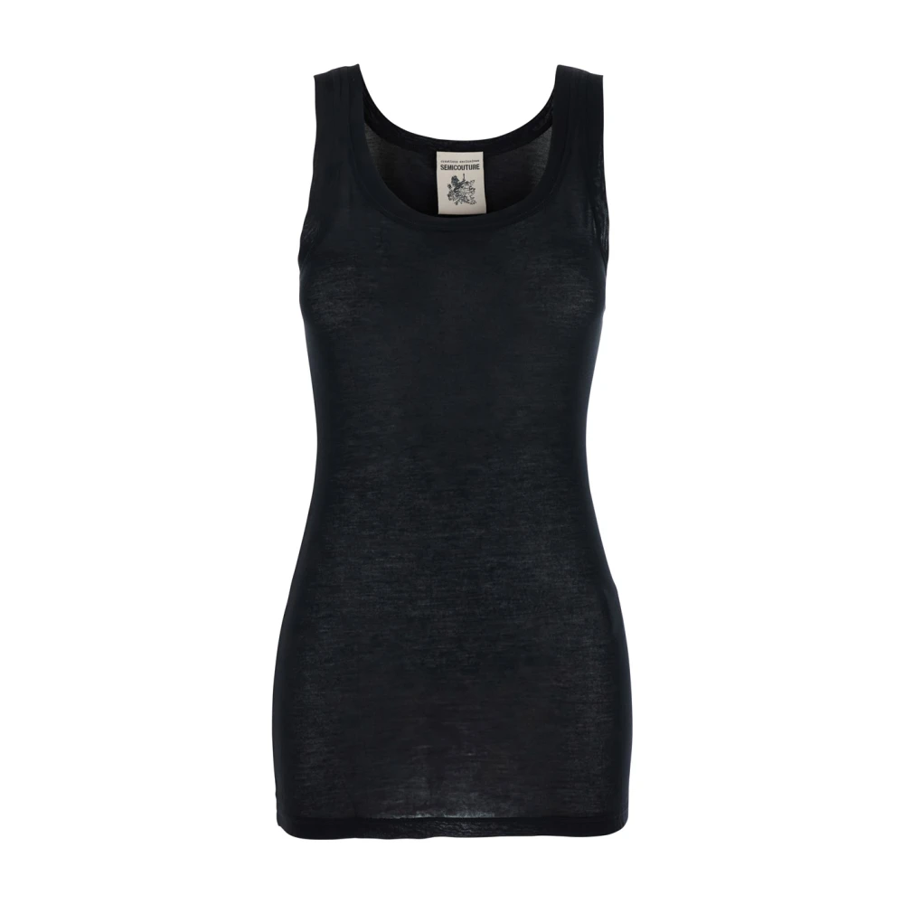 Semicouture Zwarte Mouwloze U-hals Top Vrouw Black Dames