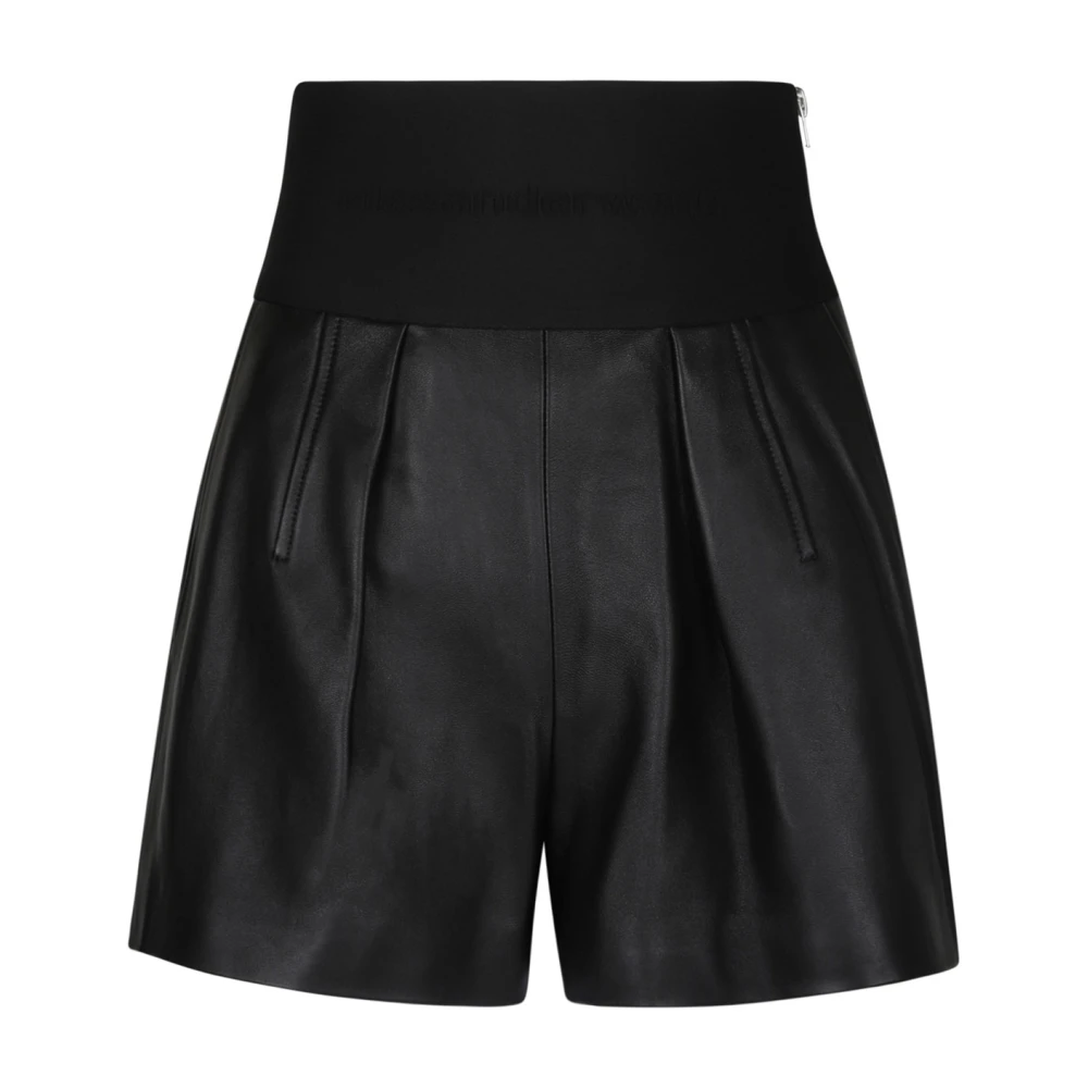 Alexander wang Zwarte Leren Shorts met Plooien Black Dames