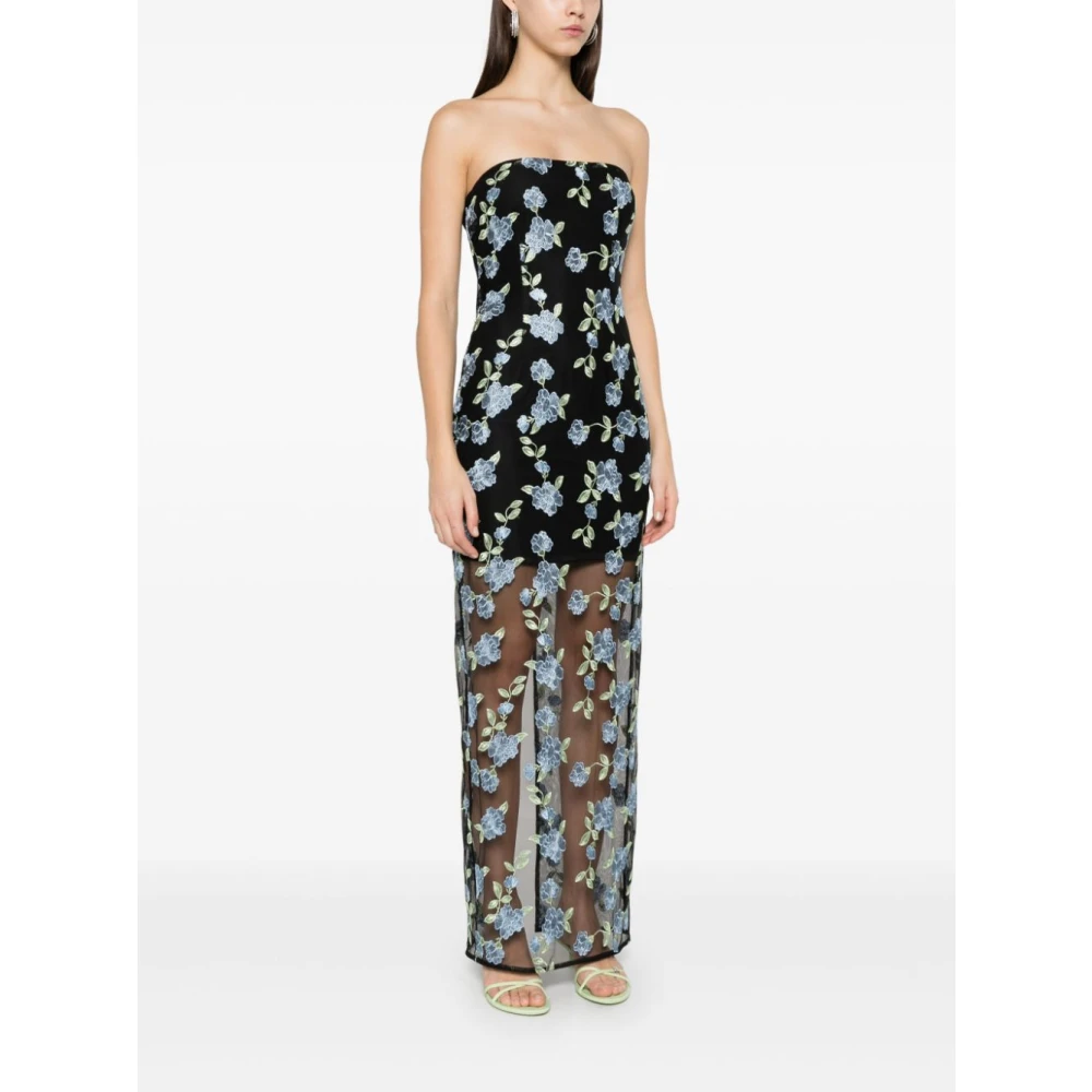 Rotate Birger Christensen Zwarte strapless jurk met split aan de achterkant Multicolor Dames