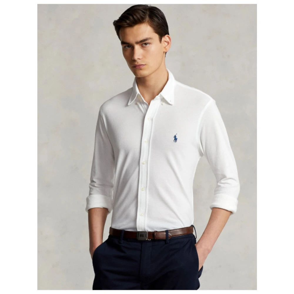 Polo Ralph Lauren Fijne Piqué Katoenen Overhemd White Heren