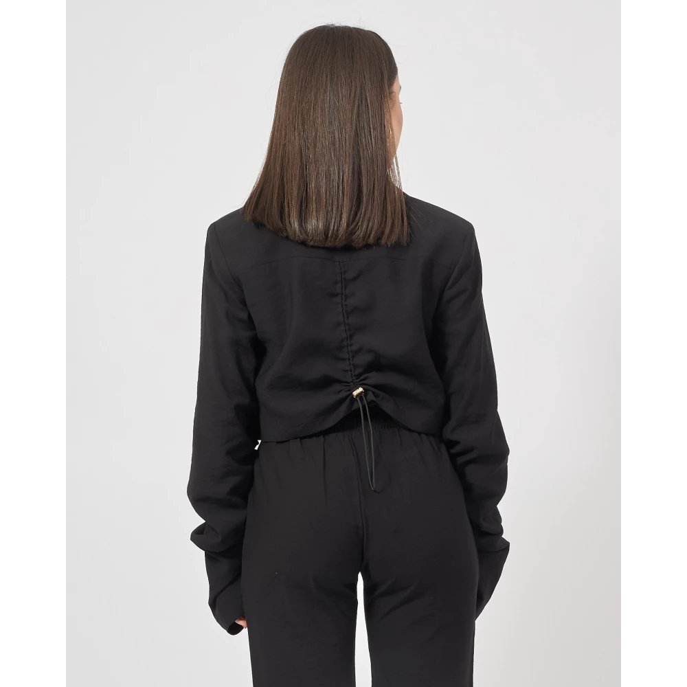 Gaëlle Paris Korte Zwarte Jas met Gerimpelde Mouwen Black Dames