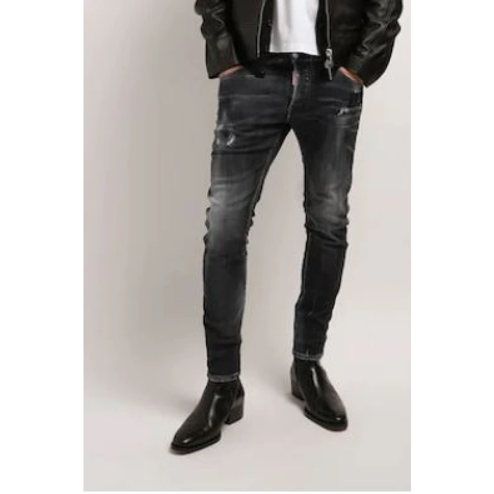 Dsquared2 Zwart & Grijs Slim-Fit Denim Jeans Black Heren