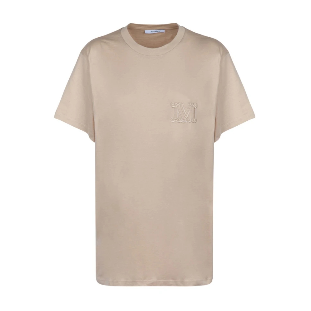 Max Mara Women's Beige T-Shirts, Xs, Embroidered Logo T-Shirt