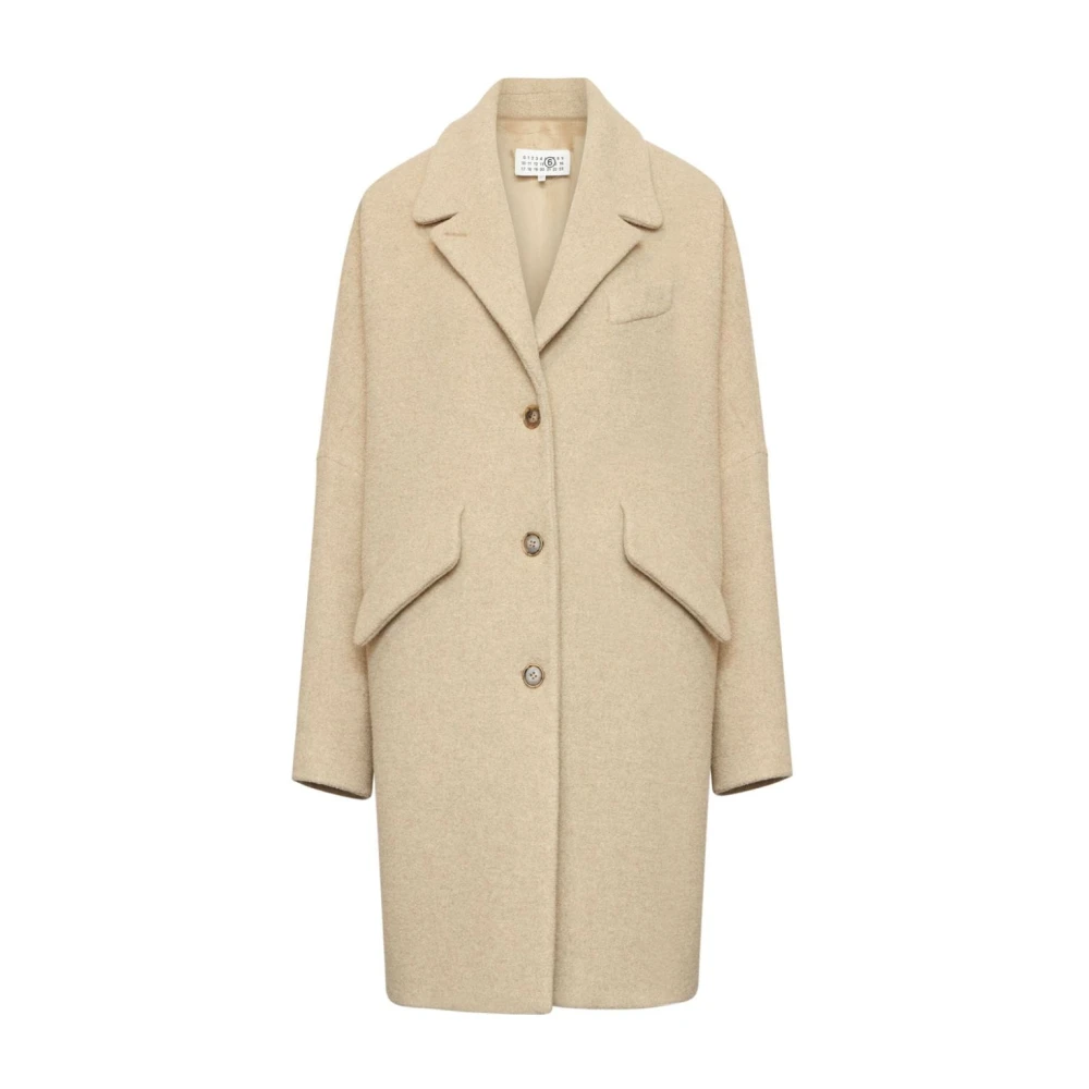 Beige Uldblanding Fleece Frakke