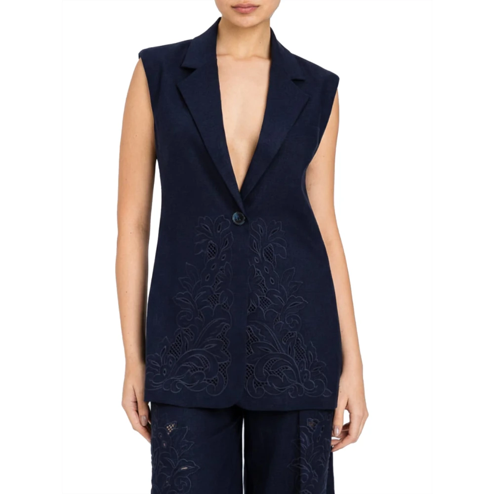 Twinset Women's Blue Waistcoats, L, Embroidered Vest