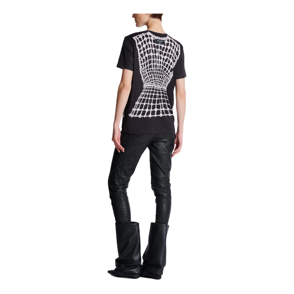 Balmain Losse T-shirt met nepborduurwerkprint Black Dames