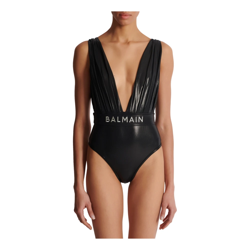 Balmain Gedrapeerd badpak met riem Black Dames