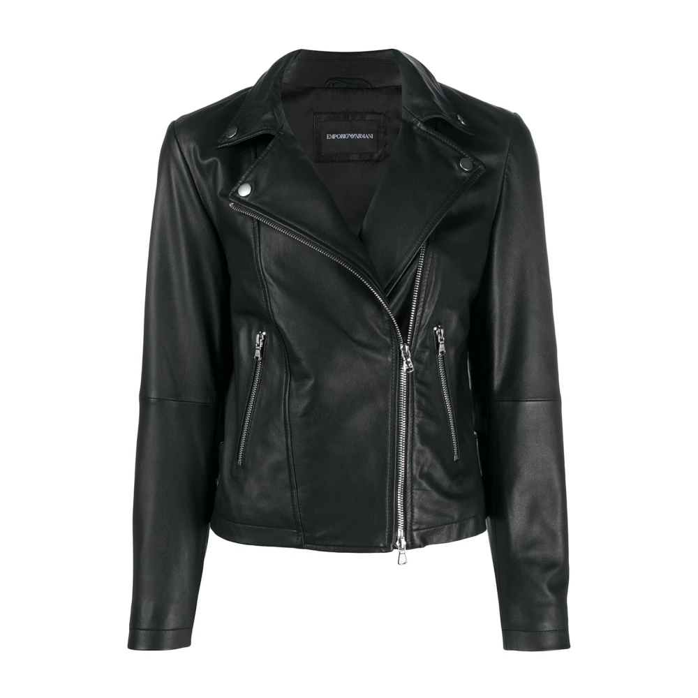 Emporio Armani Women's Black Zipped Biker Jacket - Leather Jackets - M - Jackets