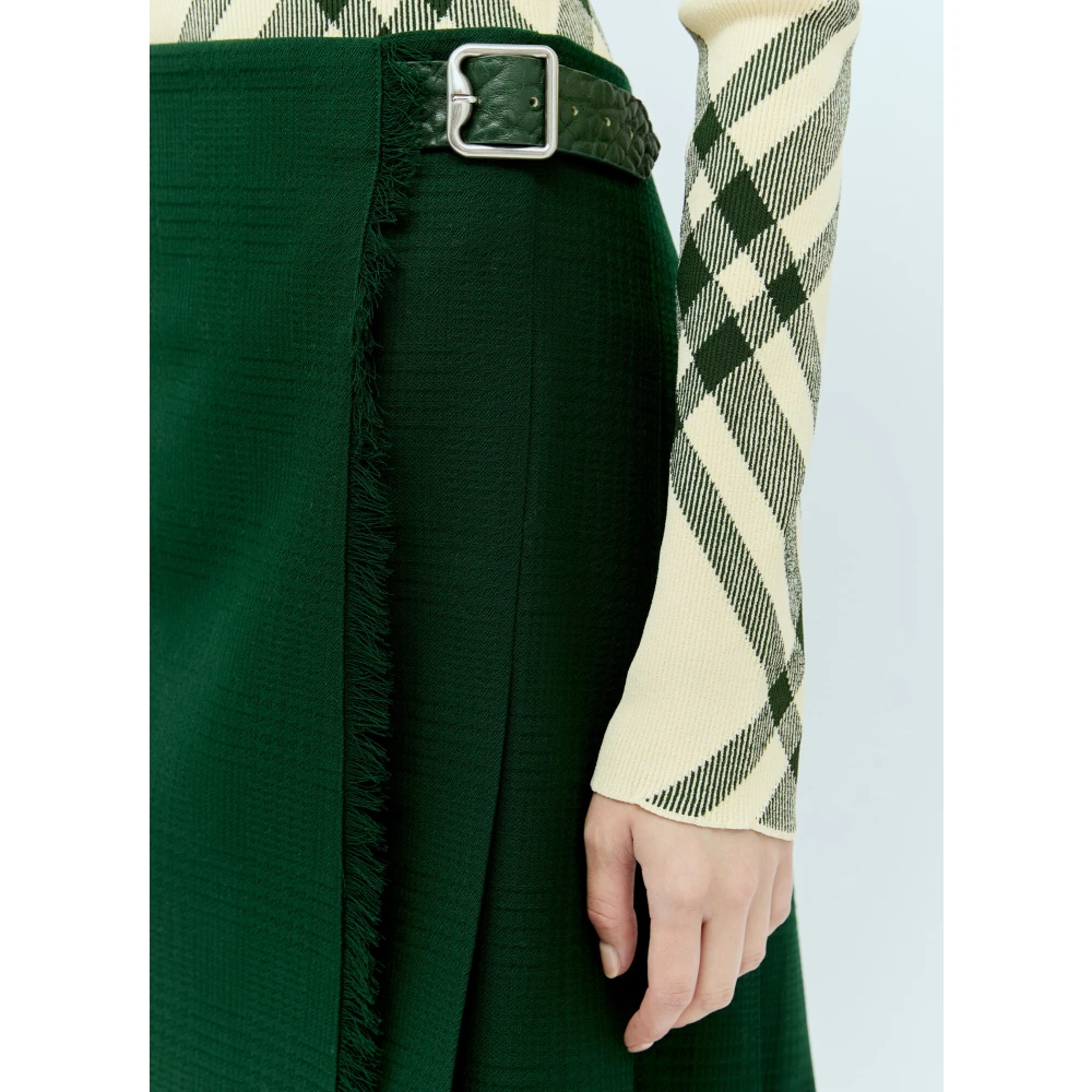 Burberry Gestructureerde wollen kilt met franjes Green Dames