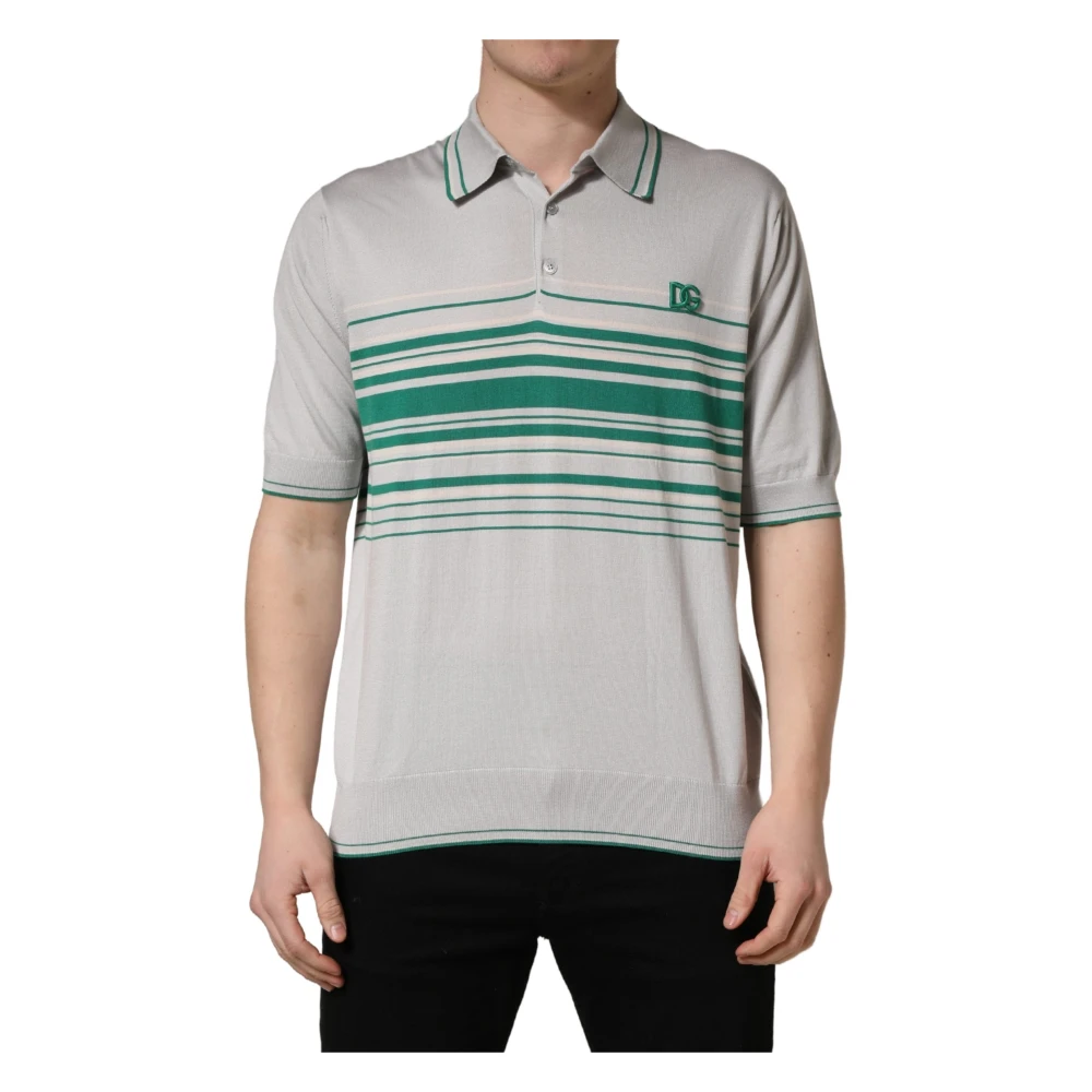 Dolce & Gabbana Gray Striped Silk Polo T-Shirt - Male - Polo Shirts - 3XL - Tops