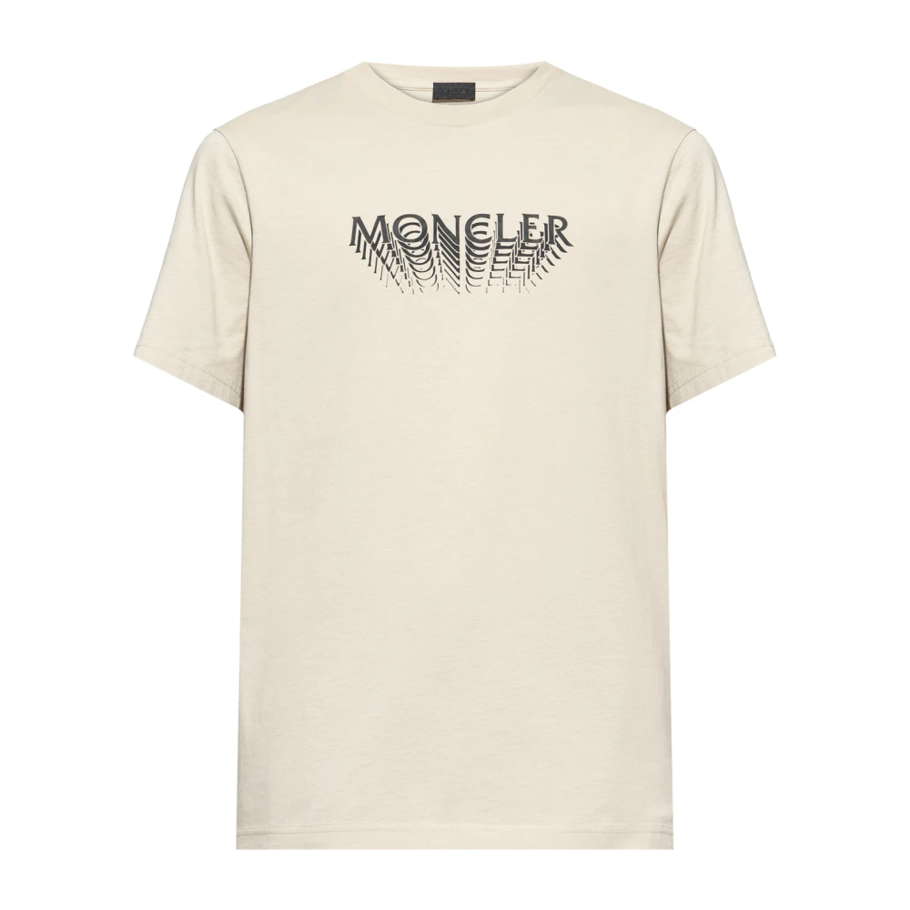 Moncler Beige T-Shirts, Male, Xl, Logo Cotton Jersey T-Shirt