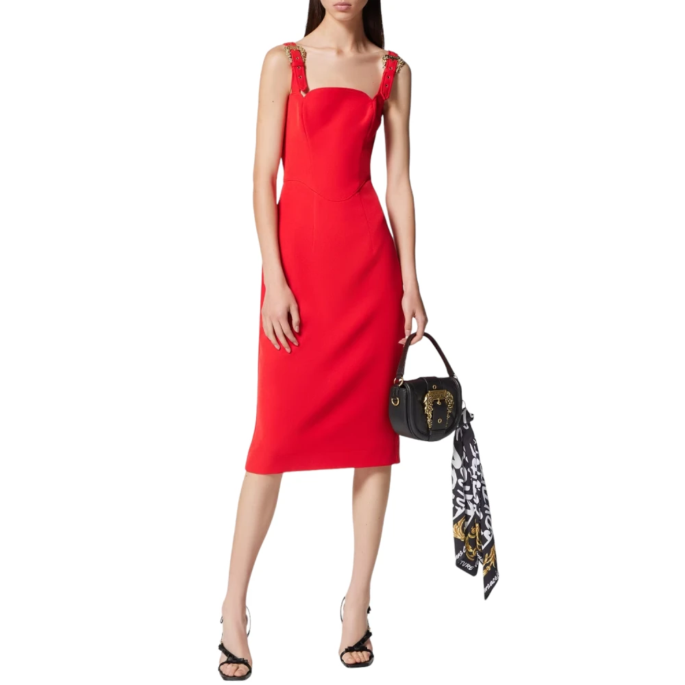 Versace Jeans Couture Rode Square Neck Midi Jurk Red Dames