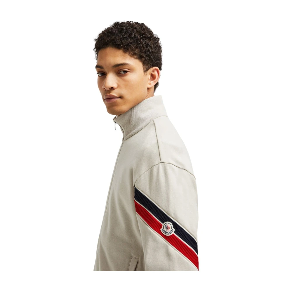 Moncler Tricolour Trim Zip-Up Sweatshirt Beige Heren