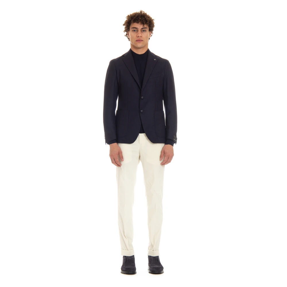 Tagliatore Blauwe Geweven Jas met Spiegel Revers Blue Heren