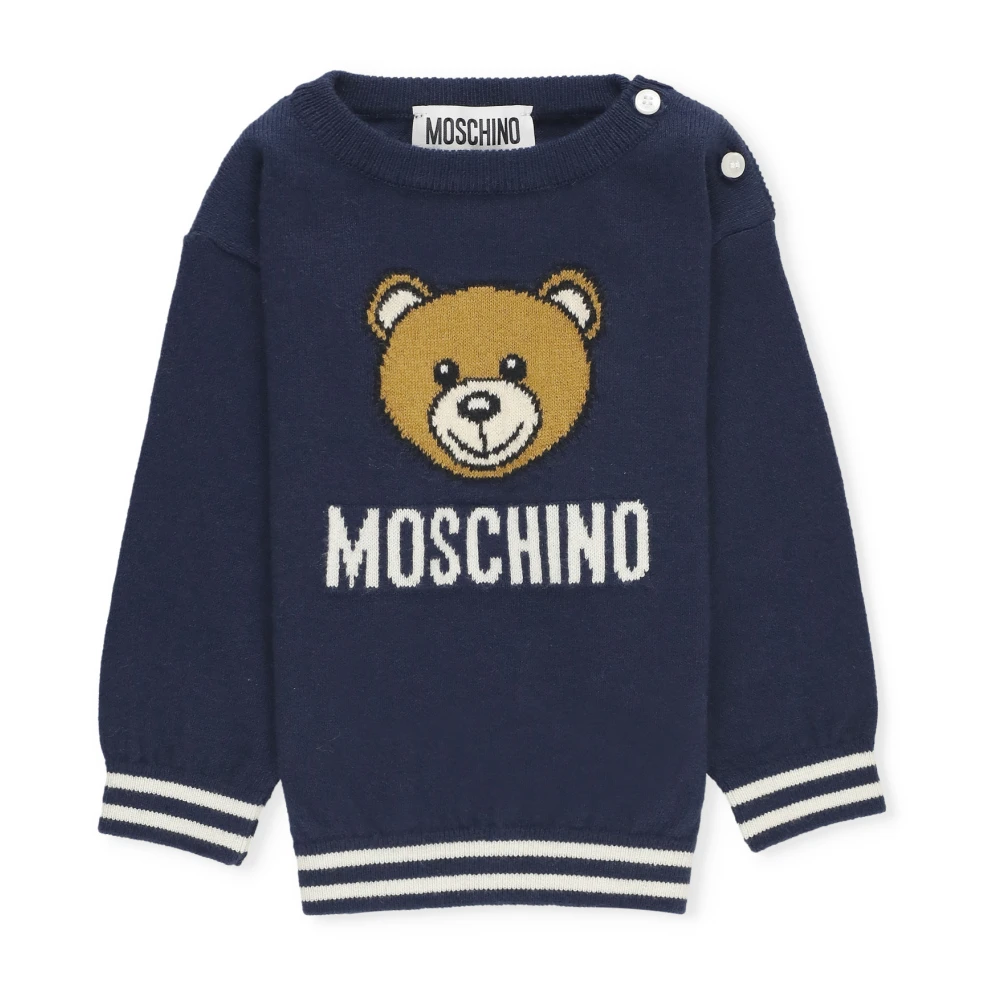 Moschino Blue Jumper With Teddy Bear Logo - Female - Kids Knitwear - 9 M - Kids