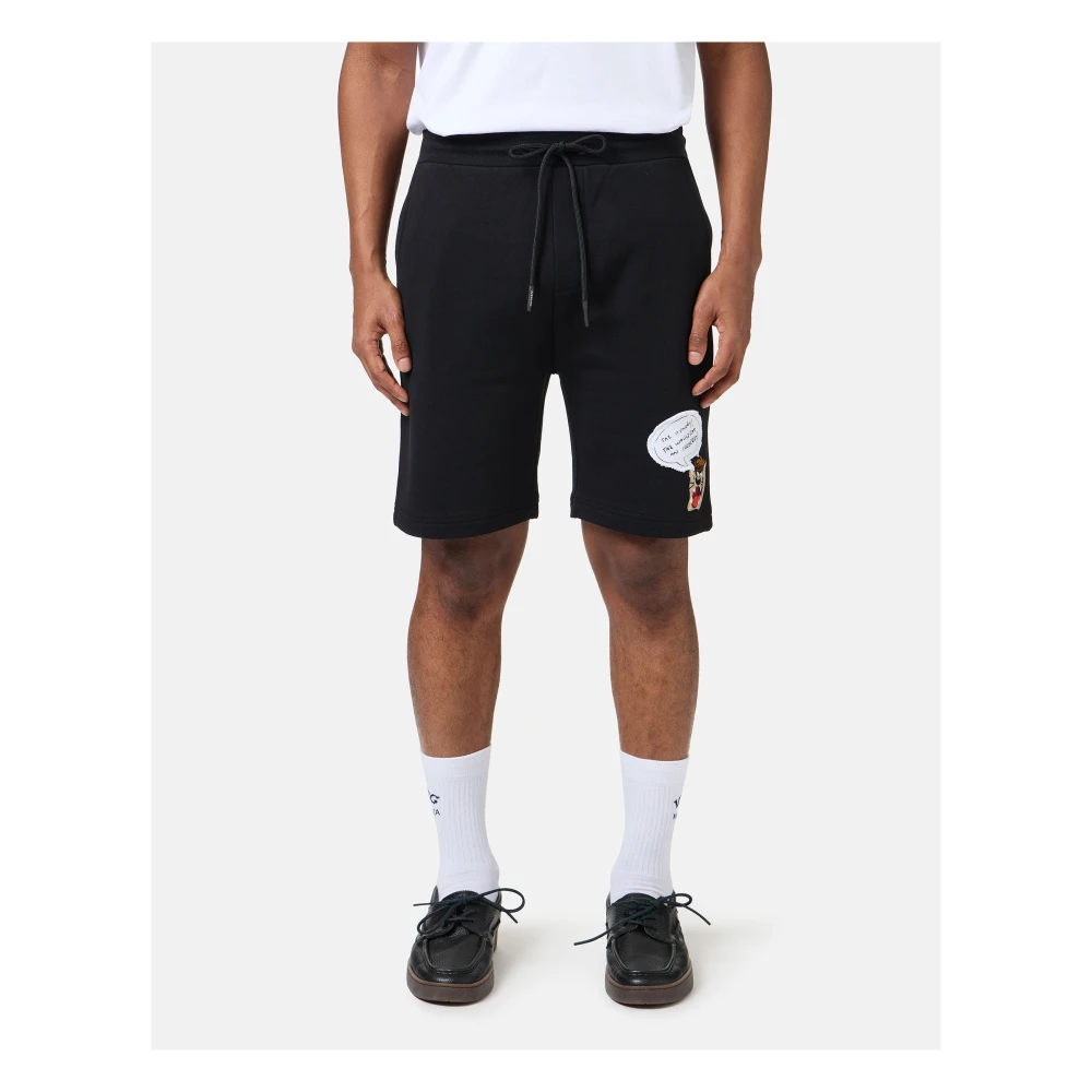 Iceberg Slim fit zwarte katoenen fleece Bermuda shorts met Taz borduursel Black Heren