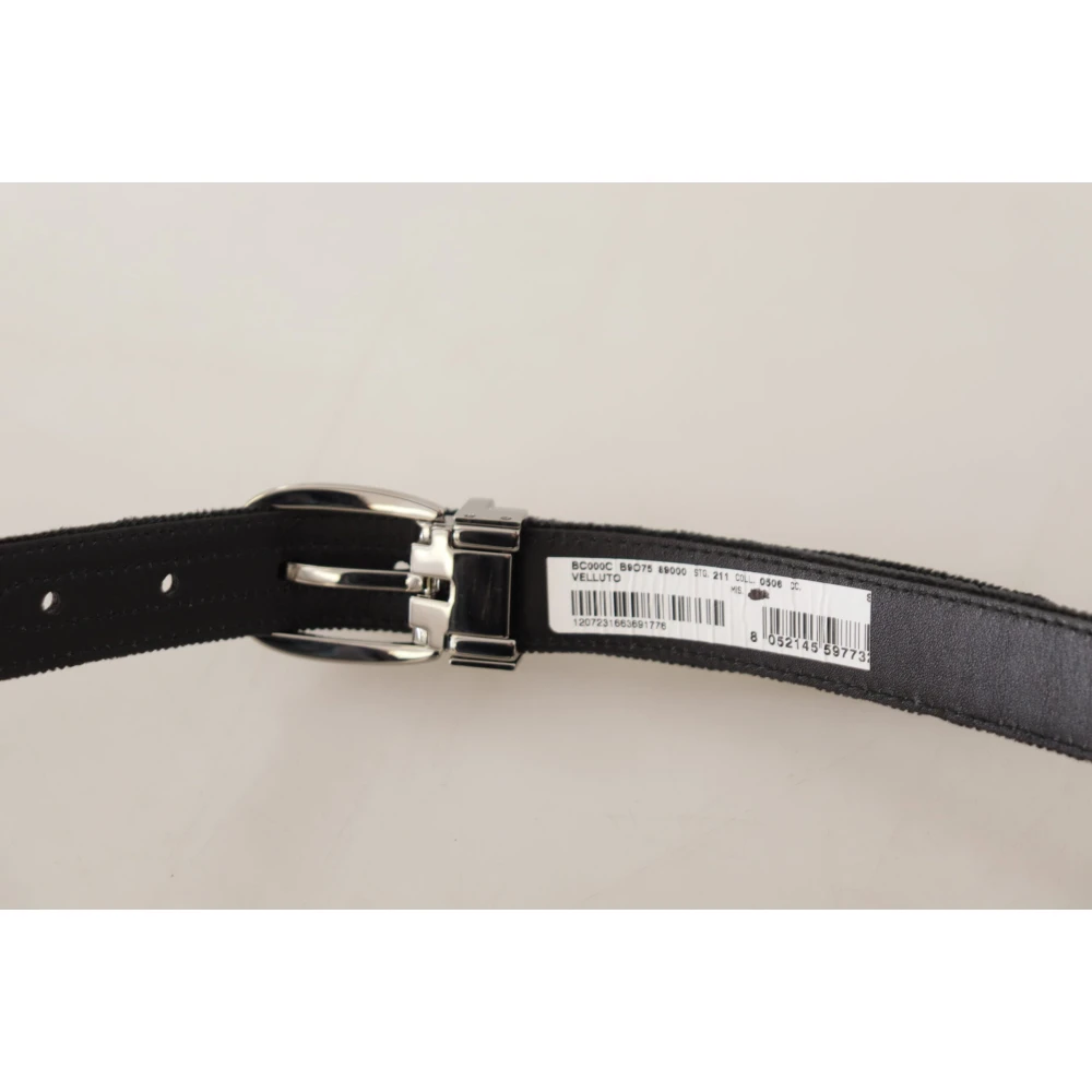 Dolce & Gabbana Luxe Velvet Logo Gesp Riem Black Heren