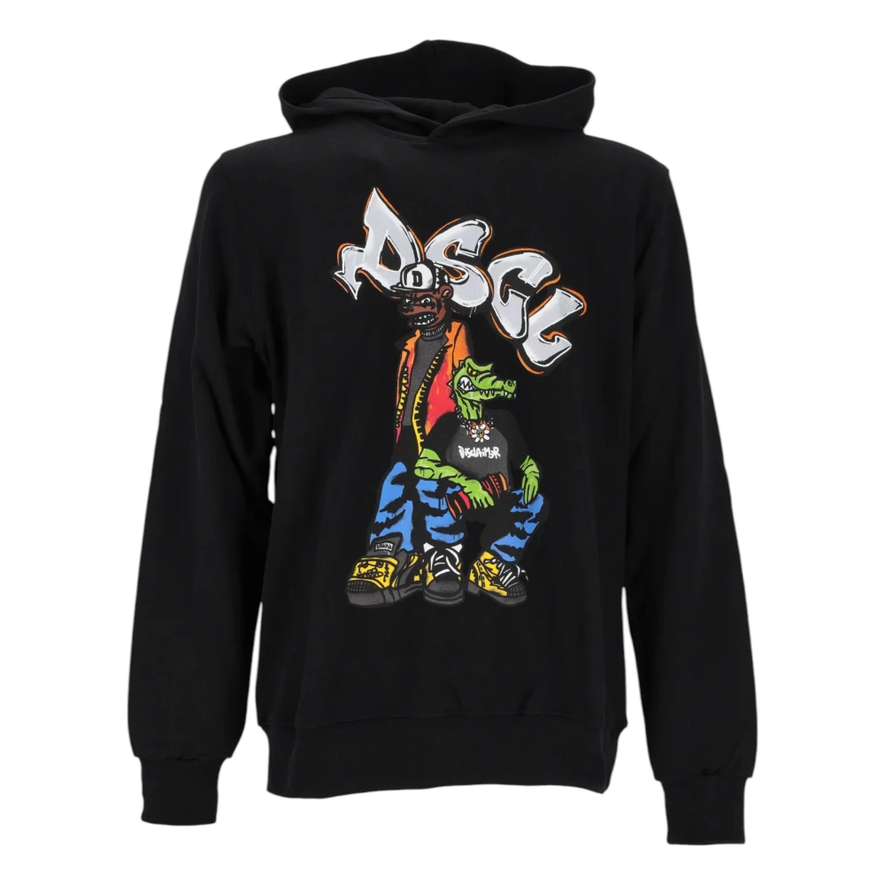 Disclaimer Lichtgewicht hoodie met geribbelde manchetten Black Heren
