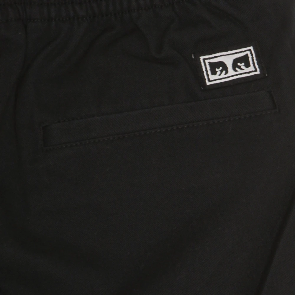 Obey Zwarte Twill Lange Broek Elastische Trekkoord Black Heren