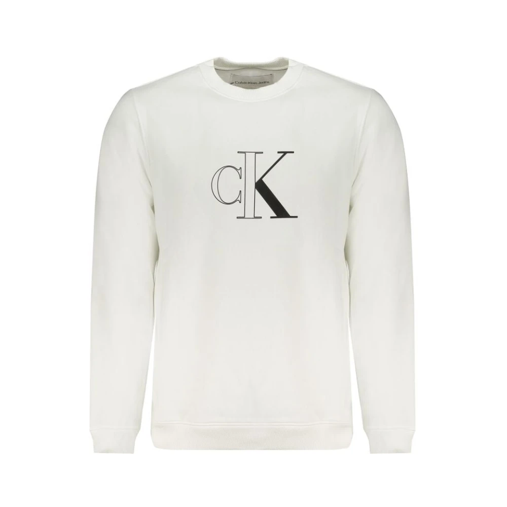 Calvin Klein Fleece Logo Sweatshirt Gerecycled Katoen White Heren