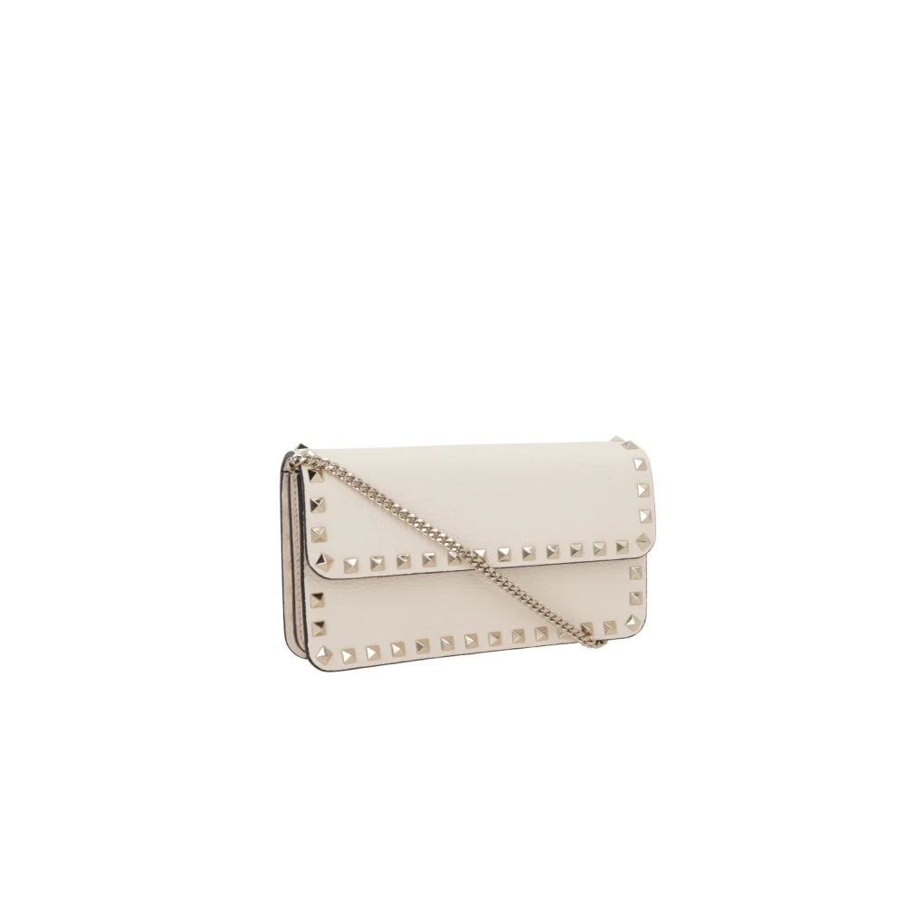 Valentino Garavani Studded Ketting Portemonnee Ivoor Leer Beige Dames