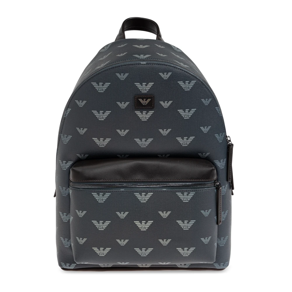 Emporio Armani Mannelijk Groente Tassen Heren, Groen, One Size, Leer, Rugzak Van Gecoat Canvas Met All-Over Adelaar