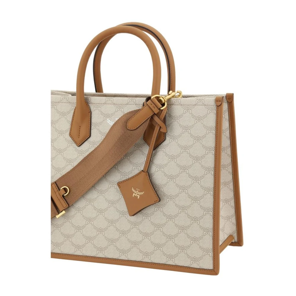 MCM Verstelbare Geometrische Handtas met Schouderband Beige Dames