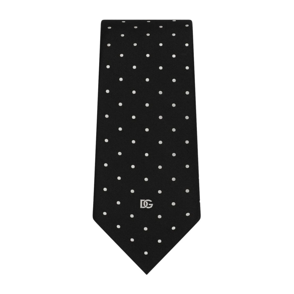 Dolce & Gabbana Zwarte zijden stropdas met polka dots Black Heren