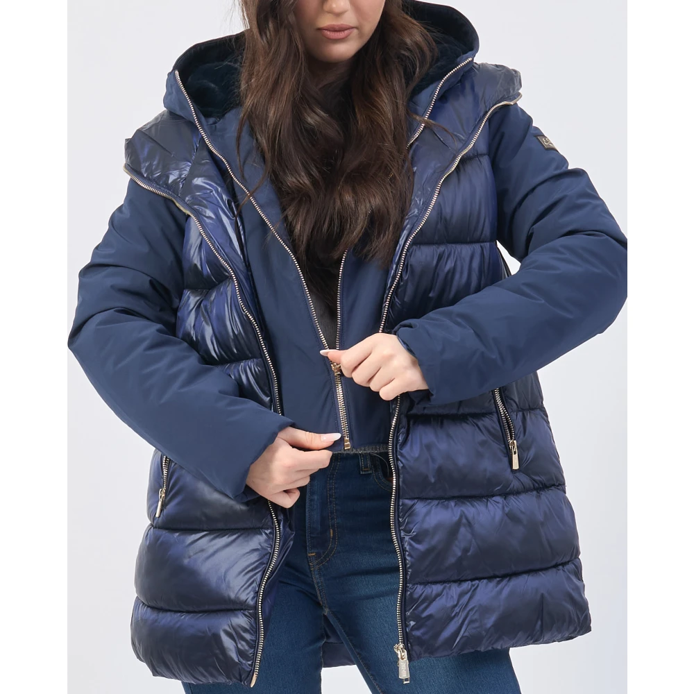 YES ZEE Blauwe gewatteerde jas met dubbele capuchon Blue Dames