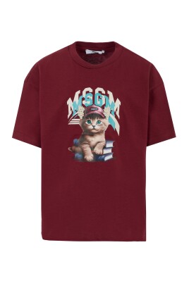 t-shirt-en-coton-bordeaux-avec-impression-de-chat