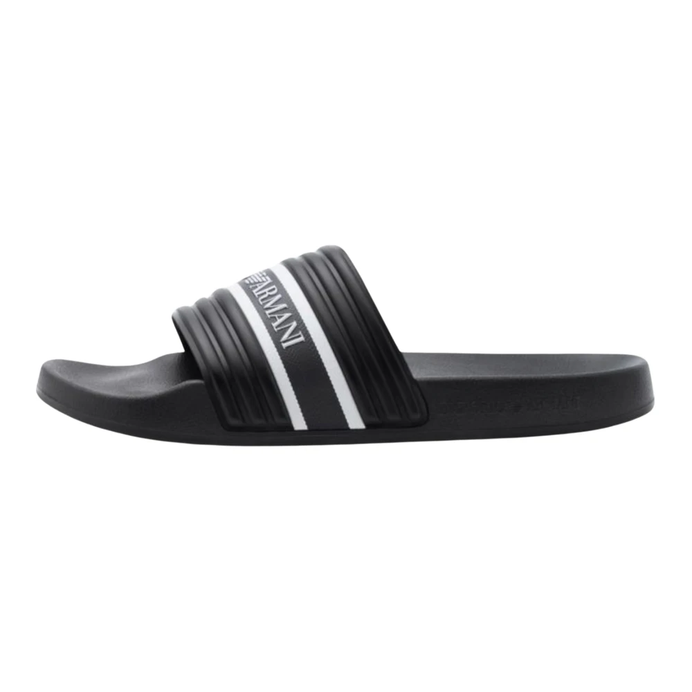 Emporio Armani Mannelijk Zwart Schoenen Heren, 42 Eu, Polyester, Ex 000069_Af 16403 Logo Slides