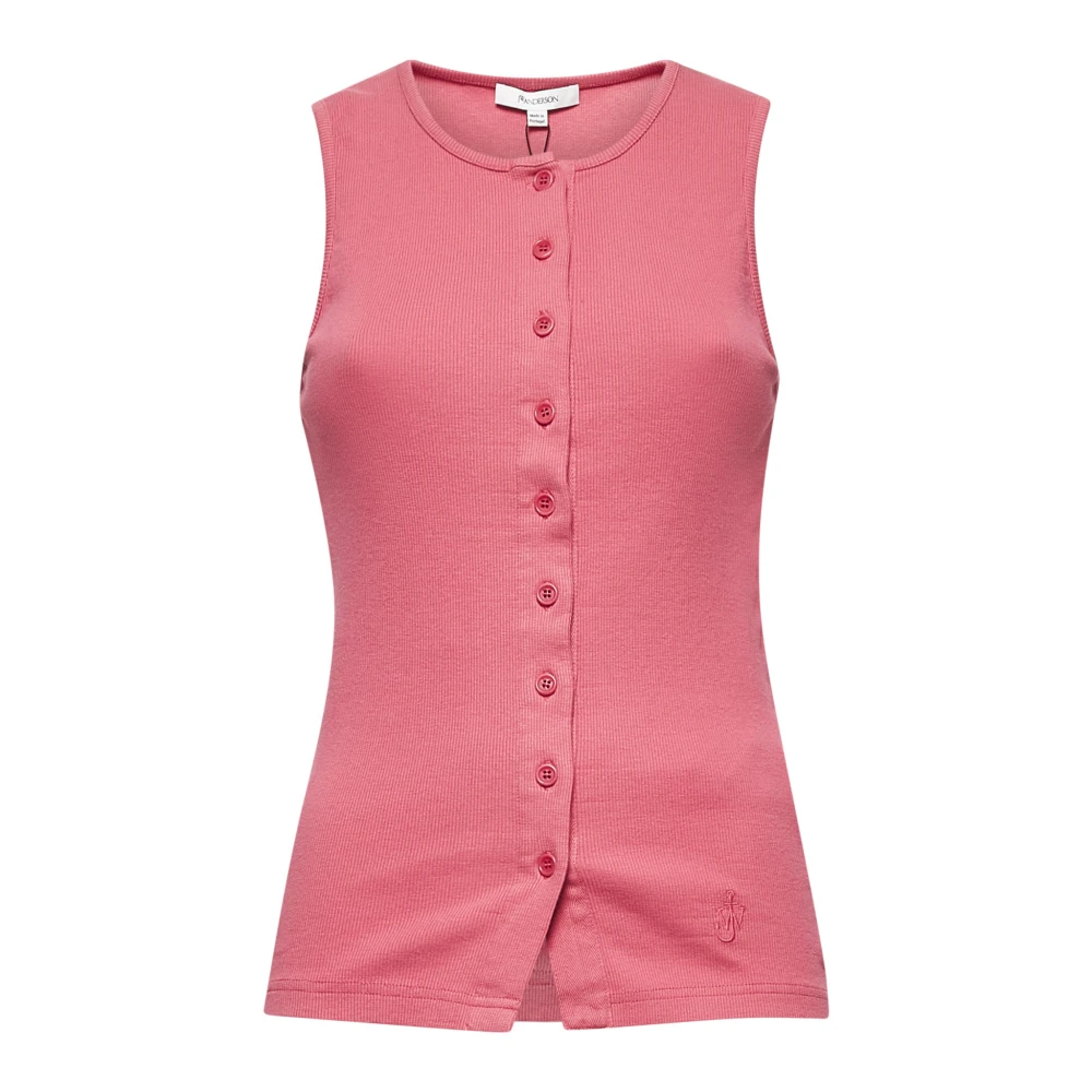 JW Anderson Roze Mouwloze Geribbelde Top Pink Dames
