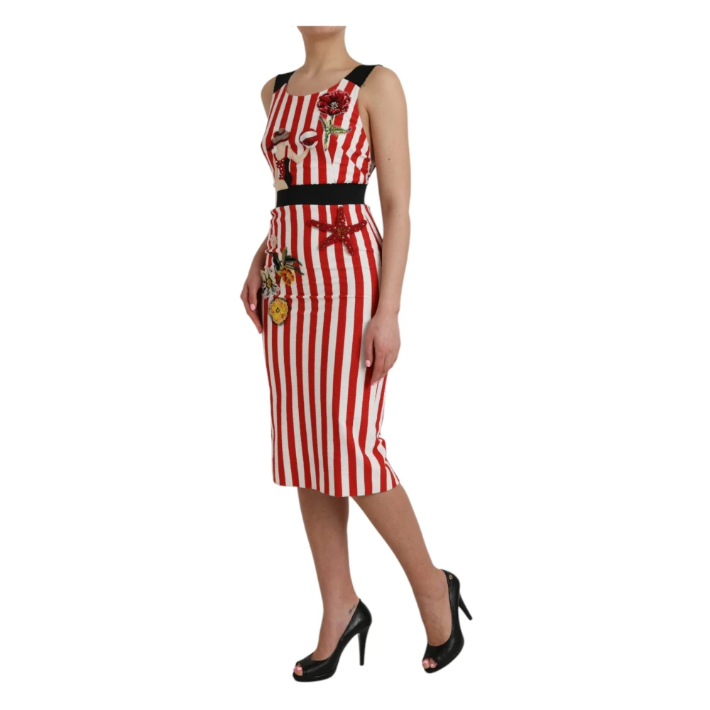 Dolce & Gabbana Rood Wit Bloemig Mouwloos Midi Jurk White Dames