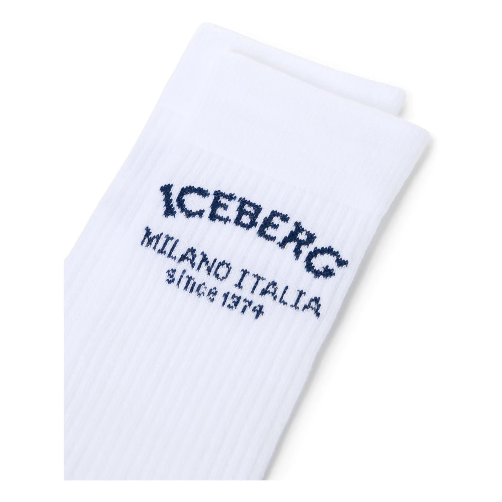 Iceberg Witte katoenen sok met pique logo Sinds 1974 White Heren
