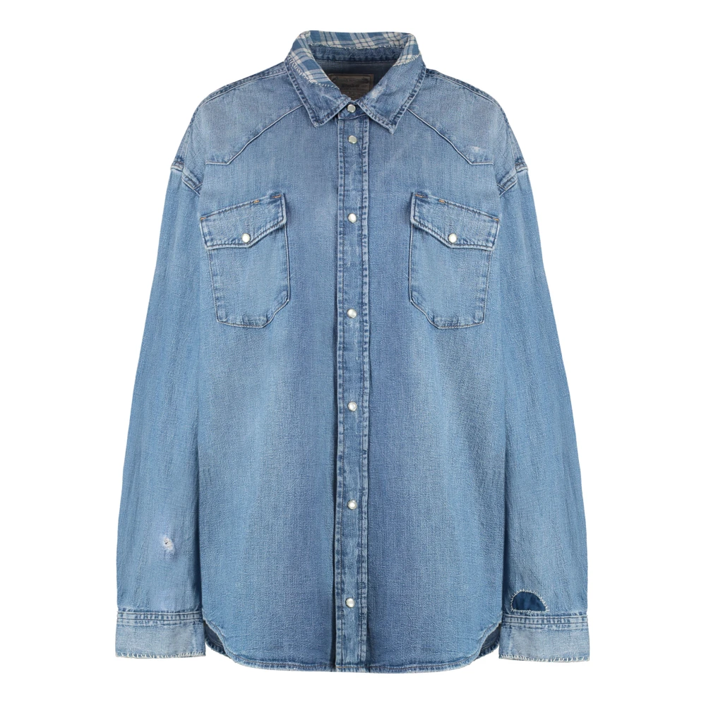 Polo Ralph Lauren Denim Oversized Shirt met Zakken Blue Dames