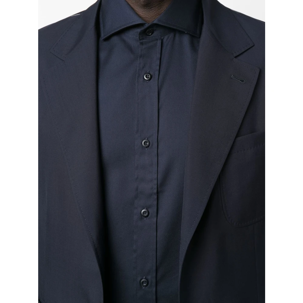 BRUNELLO CUCINELLI Navy Katoenen Overhemd Italiaanse Kraag Blue Heren