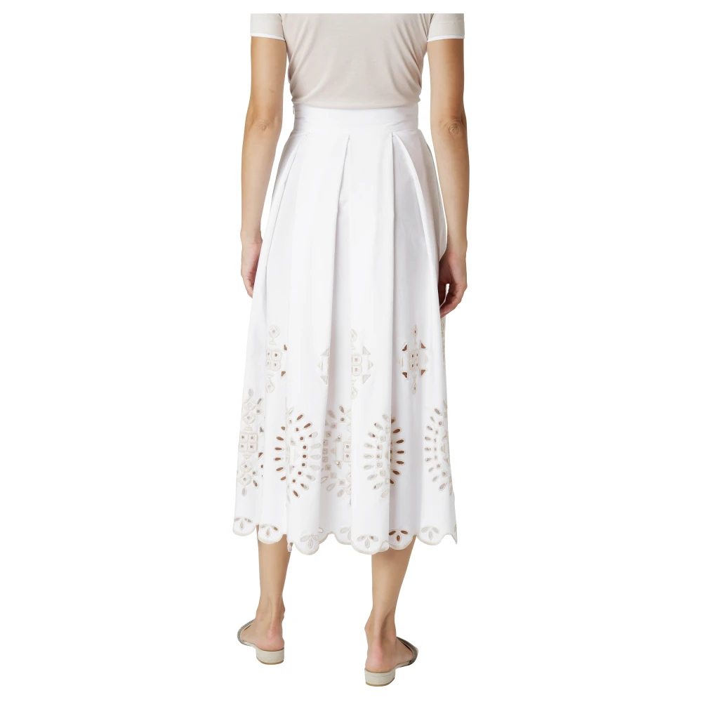 Eleventy Geborduurde Stretch Katoenen Midi Rok White Dames