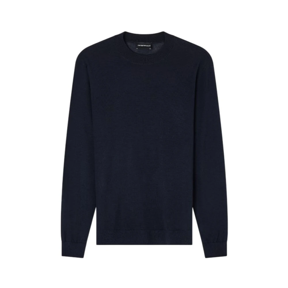 Emporio Armani Men's Blue Slim Fit Jumper - Round-Neck Knitwear - 2XL - Knitwear
