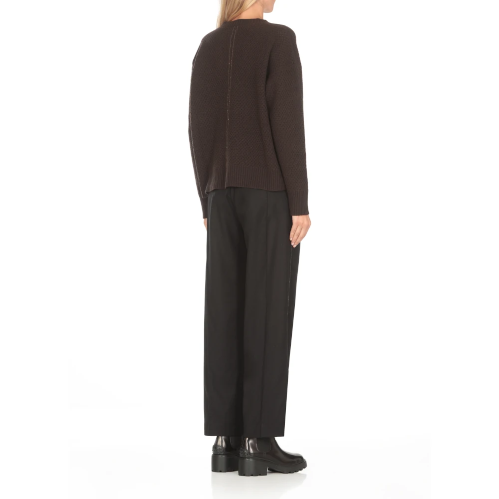 Fabiana Filippi Bruine Wol Zijde Crewneck Sweater Brown Dames