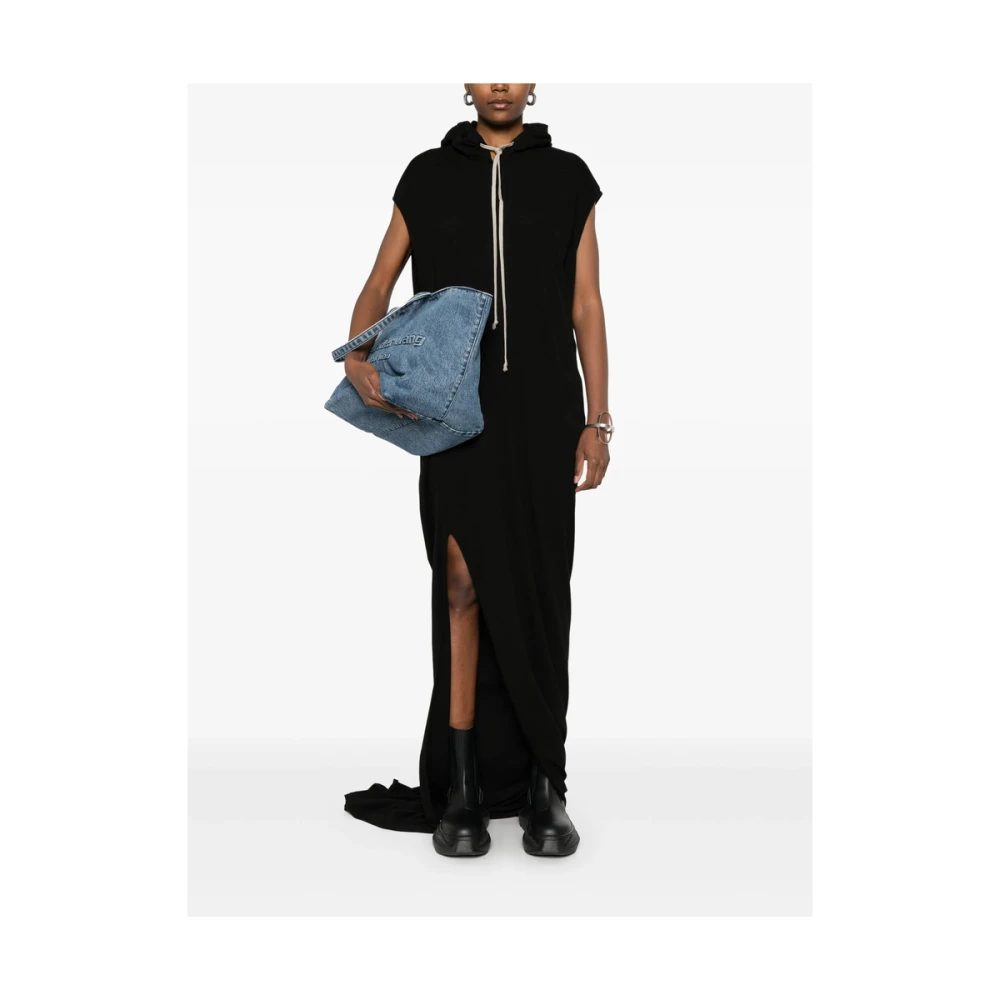 Rick Owens Zwarte Trekkoord Hoodie Jurk Black Dames