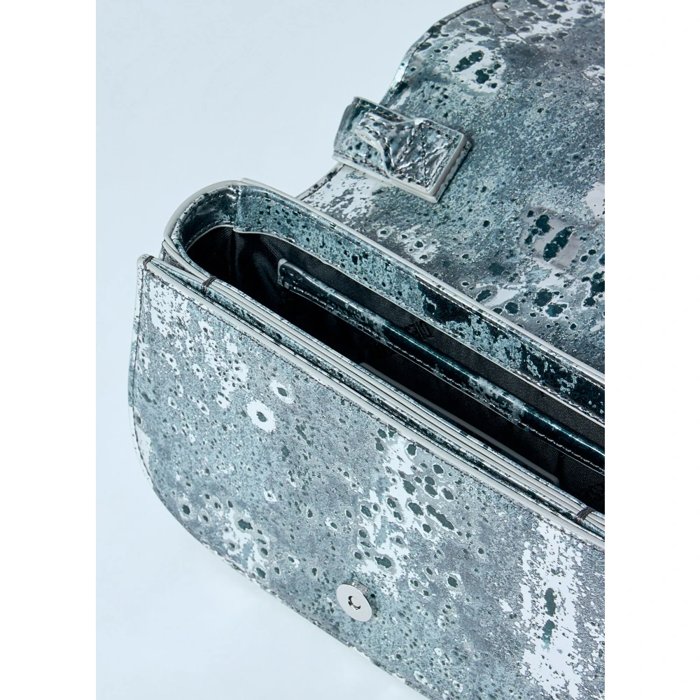 Diesel Leren Schoudertas met Logo Plaque Gray Dames